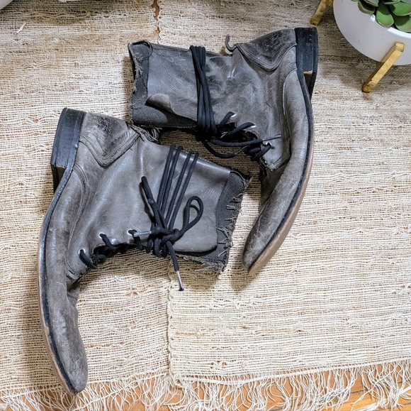 John Fluevog March Zip Up Canvas Leather Boots